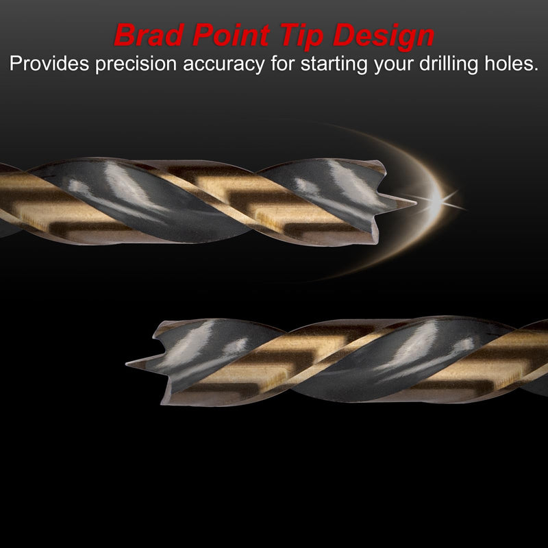 13PCS HSS Brad Point Wood Drill Bits Set for Carpenter Woodworking, 1/4" Hex Shank Black Gold for Hardwood, Plywood, Plastic 1/8"-1/2"