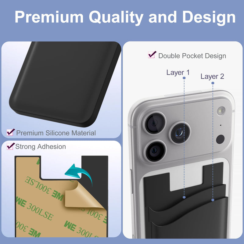 Sticky Card Holder for Back of Phone,3Pack Adhesive Phone Card Holder | Double Storage Cell Phone Wallet Stick On Credit Card Case,Adhesive Card Pocket for iPhone,Galaxy,Android Smartphones Black x3