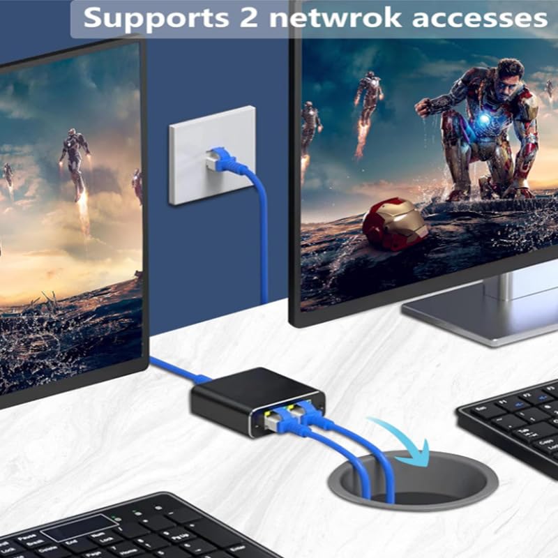 Gigabit Ethernet Splitter 1 to 2 - Network Internet Splitter Adapter with USB Power Cable, RJ45 1000Mbps High Speed for Cat 5/5e/6/7/8 Cable [2 Devices Networked Simultaneously]