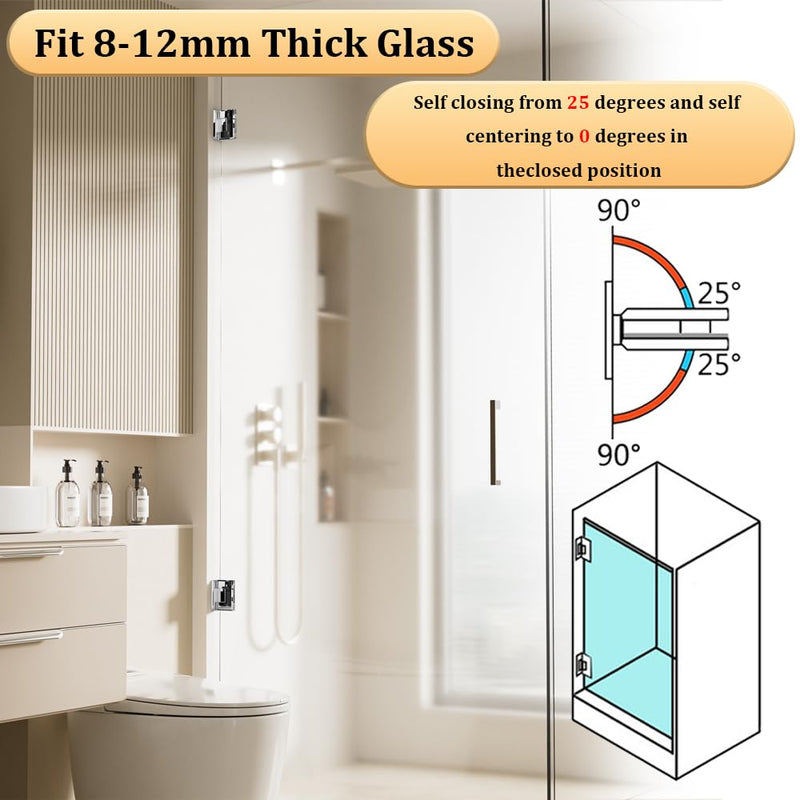 Alise Glass Shower Door Hinge,90° Hinge for Glass Doors,Polished Chrome | Heavy Duty Solid SUS304 Stainless Steel,Wall to Glass Mounted,Frameless Shower Doors Hardware Replacement Part Polished Chrome (S/1P)90 Degree