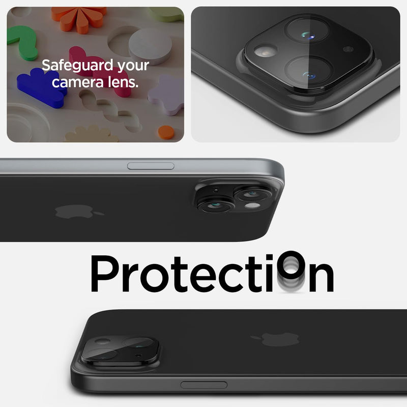 Spigen Camera Lens Screen Protector [GlasTR Optik] Designed for iPhone 15 Plus/iPhone 15 [Case Friendly] - Black [2 Pack]