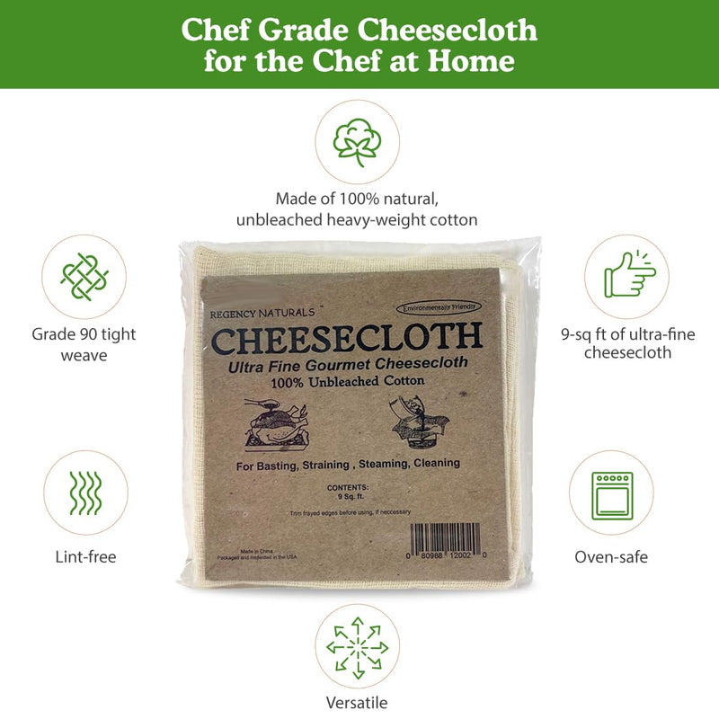 Regency Wraps 100% Cotton Ultra Fine Natural Cheese Cloth, 90 sq.ft 36" X36" 10 pcs, Chef Grade for Basting Turkey, Canning, Straining, Cheesemaking 9 sq ft (Pack of 10)