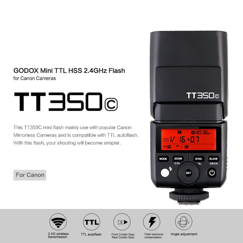 Godox TT350C Flash for Canon Camera, GN36 2.4G Wireless Canon Speedlight 1/8000s HSS Speedlite, Mini TTL External Flash for Photography
