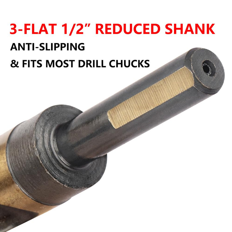 1-1/2 Inch Cobalt Drill Bit 1.5" HSSCO High Speed Steel M35 S&D Twist Drill Bit for Stainless Steel 1/2" Reduced Shank 6" OAL 135-Degree Split Point 1-1/2" (1PC)