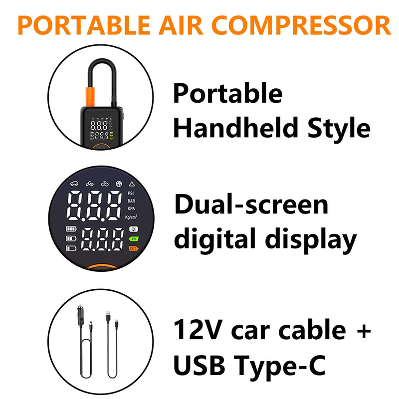 Tire Inflator Portable with Air Release Valve Mini Air Compressor Cordless with Cigarette Lighter with Digital Pressure Gauge can Preset Tire Pressure Auto Shut off SOS Light 150PSI for Cars Light black