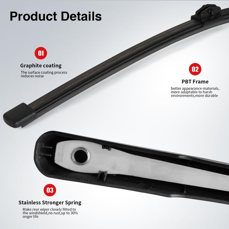 OTUAYAUTO Rear Windshield Wiper Arm Blade Set - Replacement for Porsche Cayenne 2019-2023 Replacement OE Style Back Wiper Kits Accessories Parts Rear Wiper Arm and Blade
