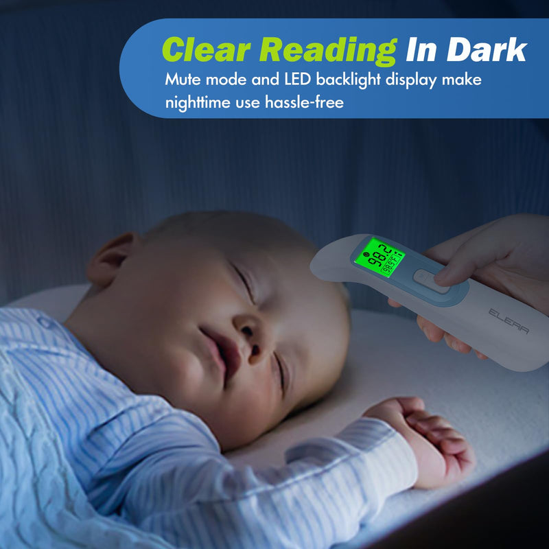 Ear Thermometer for Baby, ELERA Infrared LCD Thermometer with Automatic Switching Mode of Ear & Forehead, 1s Measurement, 4 Color Backlight Display with Fever Indicator