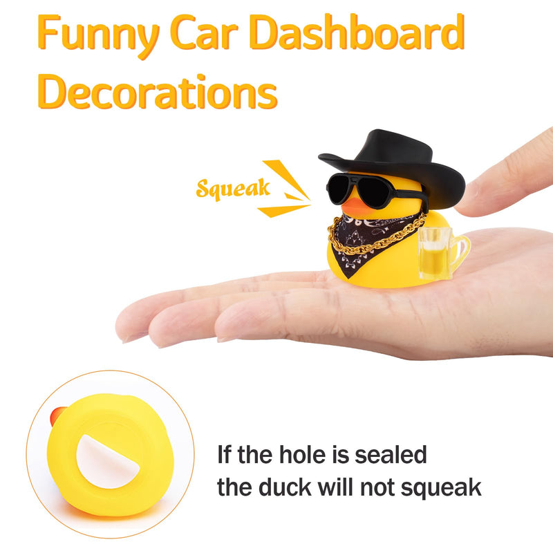 wonuu Rubber Duck Car Ornaments Funny Office Gifts Dashboard Decorations for Cool car Accessories with Cowboy Hat, Black