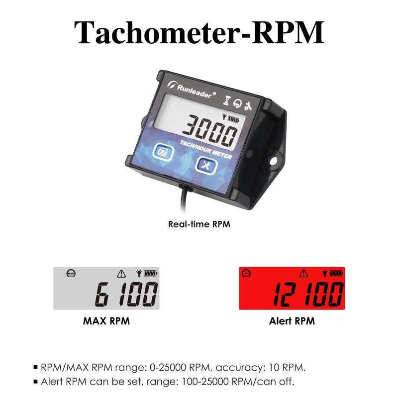 Digital Tach Hour Maintenance Meter with Backlight Built-in Battery Waterproof Programmable Engine Firing Patterns use for Lawn Mower Motorcycle Outboard Motor Generator Snow Blower