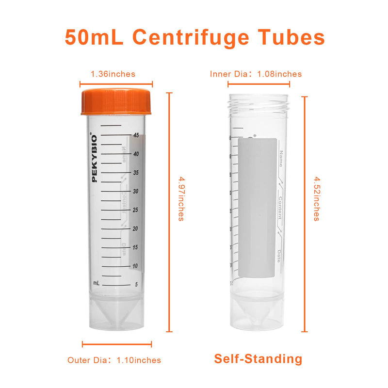 PEKYBIO Centrifuge Tubes 50ml Self-Standing Sterilized Polypropylene Graduated Test Tube with Seal Screw Cap Sample Storage Container, Pack of 50 50ML Self Standing