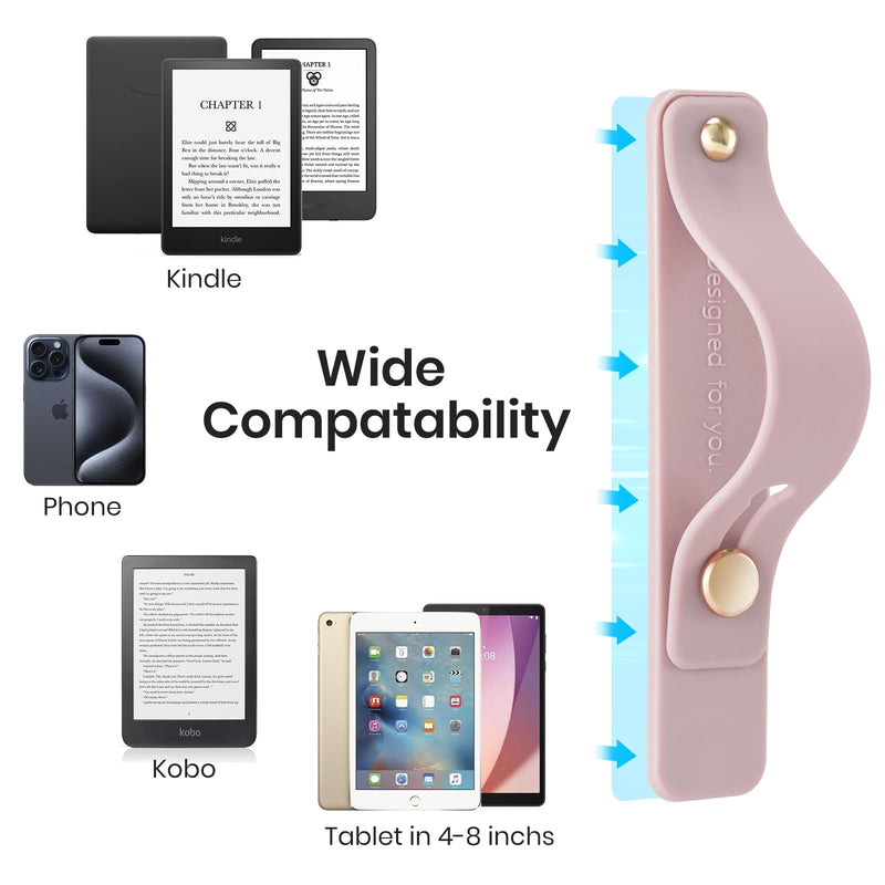 CoBak Hand Strap Holder for Kindle/Tablet - Lightweight TPU One-Handed Grip with Strong Stick, Stand for Phone, Adjustable Tightness for Kindle/Kobo/Voyaga/Lenovo/Sony E-Book Tablet, Pink pink-1