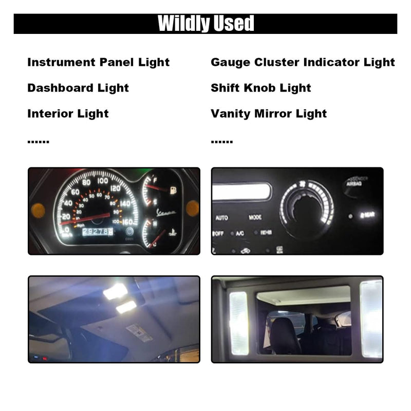T5 LED Bulbs, 74 73 37 2721 LED Bulb 12 Volt Replacement, Bright Canbus Error Free, Compatible with Auto Car Gauge Cluster Dashboard Light Lamp Instrument Panel Indicator (White) White