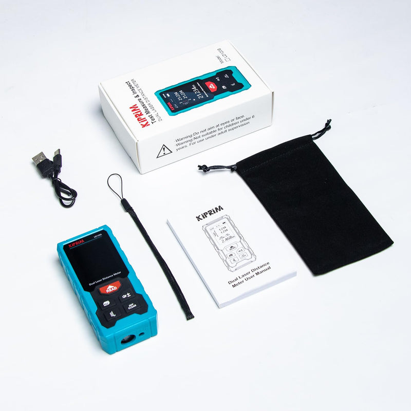 Kiprim 393ft Dual Laser Distance Measuring Tool LD120S, 120m Total Range, Electronic Level, Precise Measurements, and Pythagorean Function - Ideal for Construction, DIY, and Home Renovation 393ft(Dual Laser)