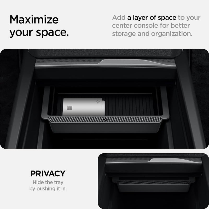 Spigen Center Console Organizer Tray(Carbon Edition) Designed for Tesla Model 3 2024 Refresh with Smooth Slide Technology