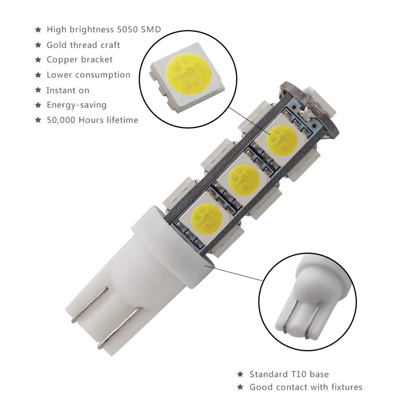 GRV T10 C921 192 194 W5W 13-5050SMD Super Bright Wedge LED Bulbs for DC 12V RV Interior Ceiling Dome Camper Motorhome Boat Lighting Bulb,Cool White Pack of 10 Cool White 10 Pcs