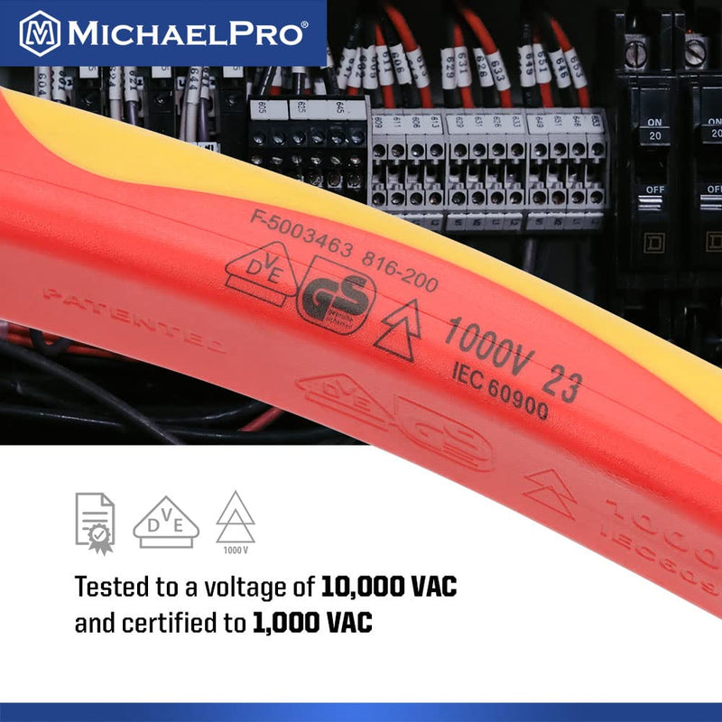 MichaelPro 8-Inch Insulated Combination Pliers, 1000V VDE Certified for Electricians and Electrical Vehicles Use, HRC58–62 Jaws, Anti-Slip Handle, Electrical Tool for Cutting and Gripping | MP003066