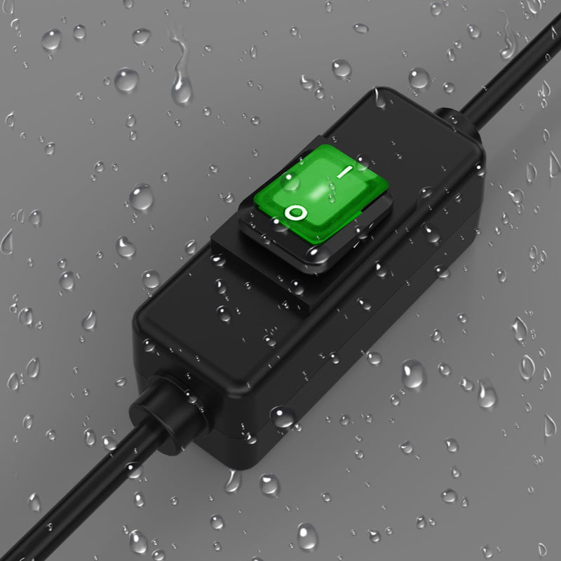 Right Angle Outdoor Waterproof 3 Prong Extension Switch Cord 15FT | SJTW 14AWG 3C IP57 Waterproof, in-Line On/Off Switch Extension Cord, Max.20A 125V Heavy Duty Inline Switch 15-Feet
