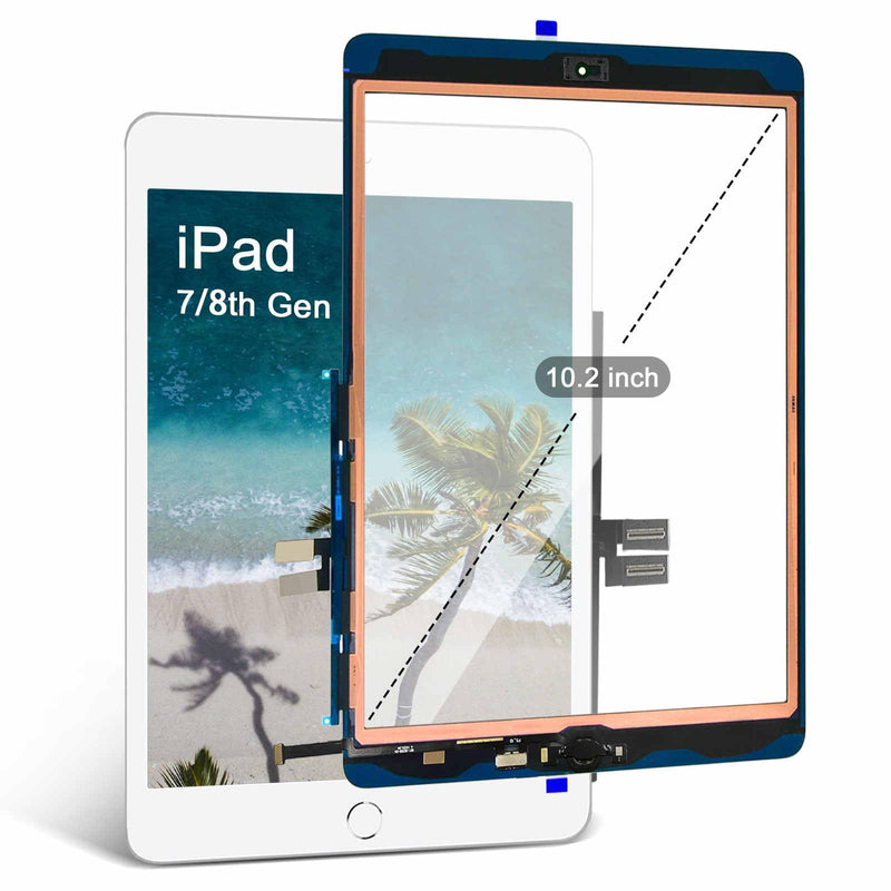 for iPad 7th/8th Generation Screen Replacement Glass Touch Digitizer 10.2", for 7 7th 8 8th Gen A2428 A2429 A2430 A2270 A2200 A2198 A2197 Touch Glass with Home Button[NO Fingerprint Reader] [White]