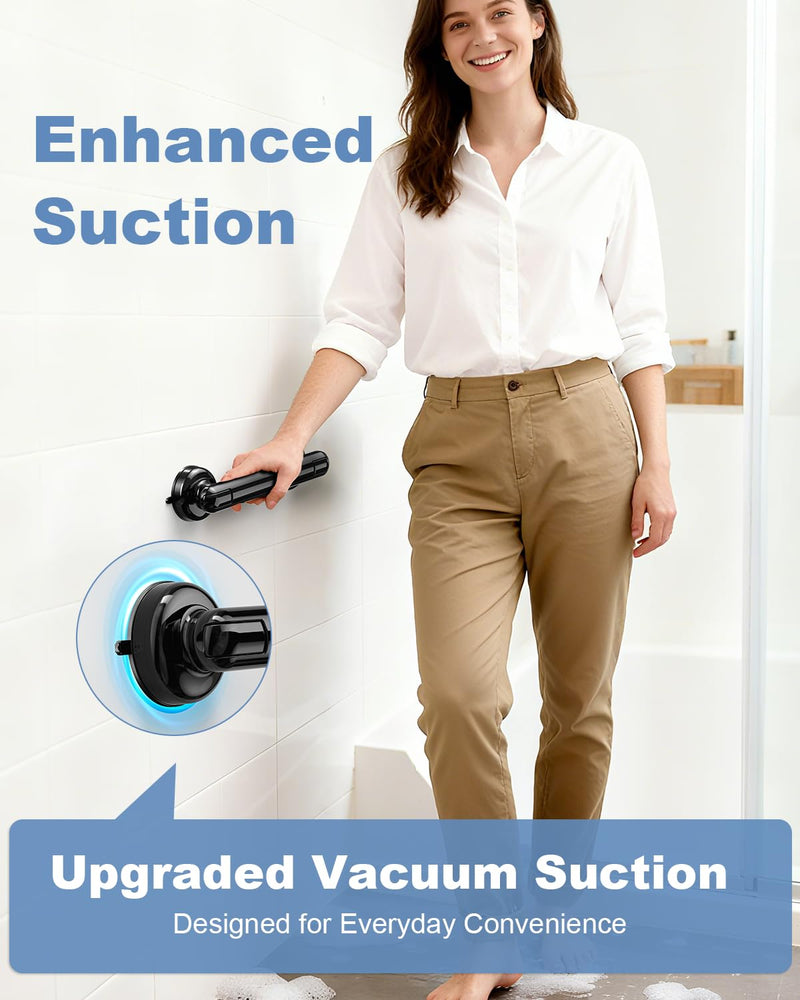 JOTPE 2 Pack Suction Shower Handle, Removable Bathroom Handle, No Drilling, Easy Installation with Locking Latches, Reusable Vacuum Suction Handle for Smooth Non-Porous Surfaces, 11 Inch 2 x Medium Black