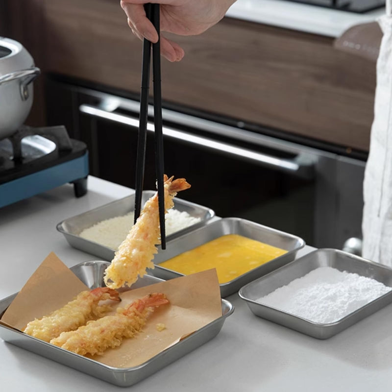Set of 3 Breading Pans, Chicken Cutlet Dredging Trays with Stainless Steel Oil Filter Tray Breading Trays for Cooking, Food Prep for Preparing Bread-Crumb Dishes, Panko, Schnitzel