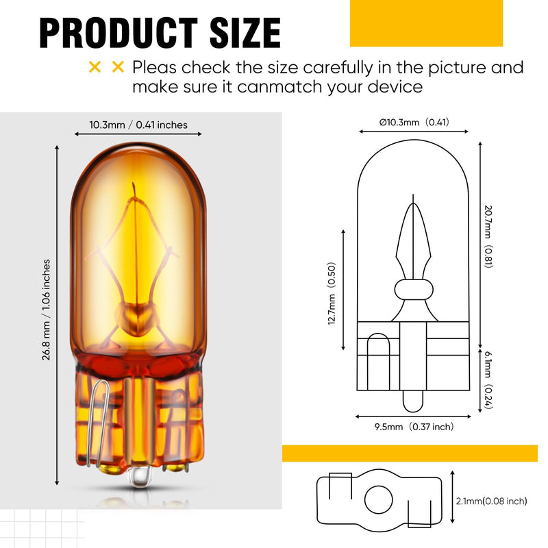 2827NATB 2825 Bulb 12V 5W W2.1 x 9.5D Base Natural Amber Parking Light Side Marker Light Bulbs Front Lights Headlights