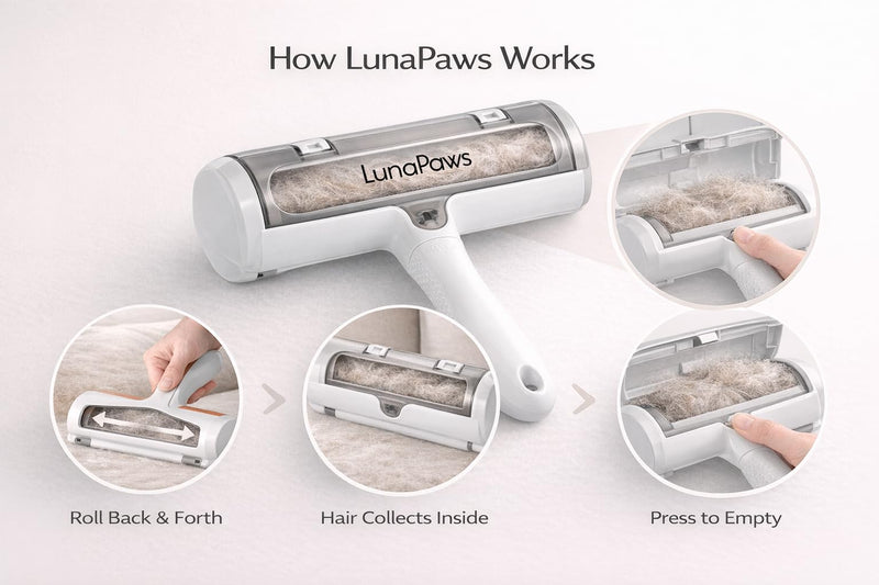 Reusable Pet Hair Remover Roller – Washable Reusable Lint Roller for Dog & Cat Hair on Sofa, Carpet, Clothes & Car – Internal Hair Collection Chamber, Eco-Friendly Design