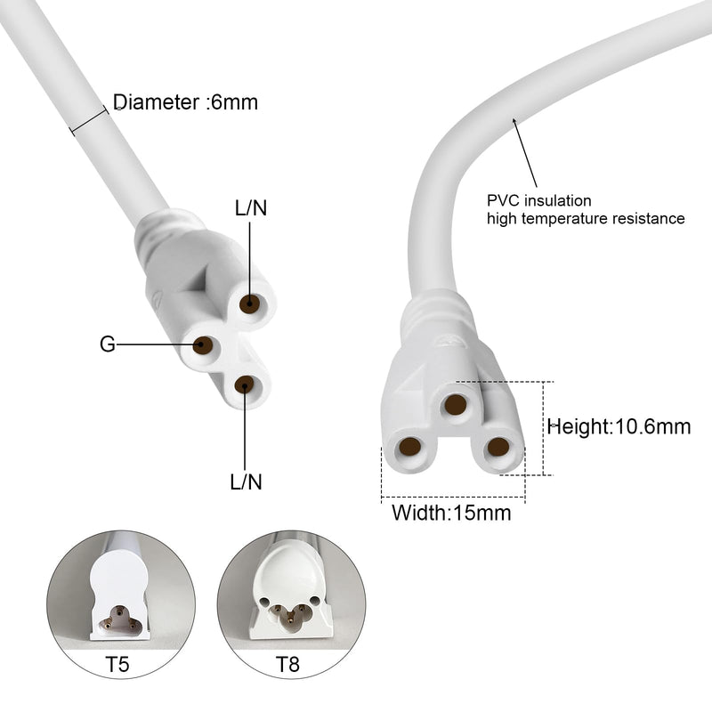 3FT Extension Cords T5 T8 Lamp Wire Power Cable,Double Female End LED Connector,3-Prong Lamp Connecting Cord for LED Integrated Tube,Shop Lights Fixture,Garage Lighting,Grow Light,Pack of 8 3FT