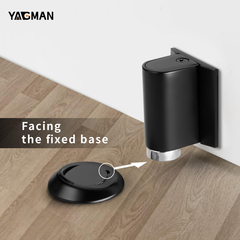 2 Pack Magnetic Door Stopper Floor Mount, No Drilling Adhesive Door Holder, Retractable Magnetic Door Stop, Keep Door Open, Windproof Door Catch for Home, Pet and Renters, Black 2