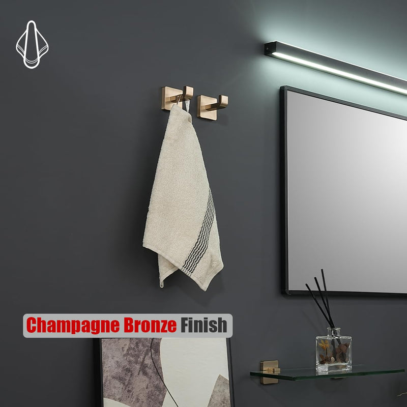 JQK Bathroom Towel Hook Champagne Bronze, Coat Robe Clothes Hook for Bathroom Wall Mounted (Pack of 2), SUS 304 Stainless Steel 0.8mm, TH250-CB-P2 2 Pack