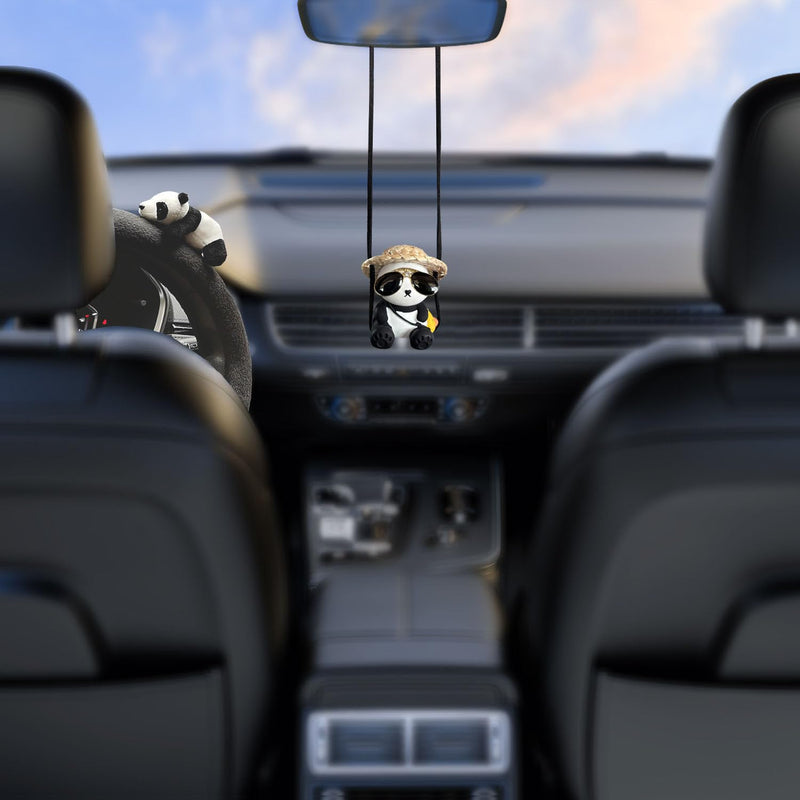 8 Pcs Cute Panda Steering Wheel Cover Set for Women Girl,Anti-Slip Lovely Cartoon Car Wheel Protector Universal 15 Inch Fit for Vehicle, Car, Auto, SUV (Black White) Black White