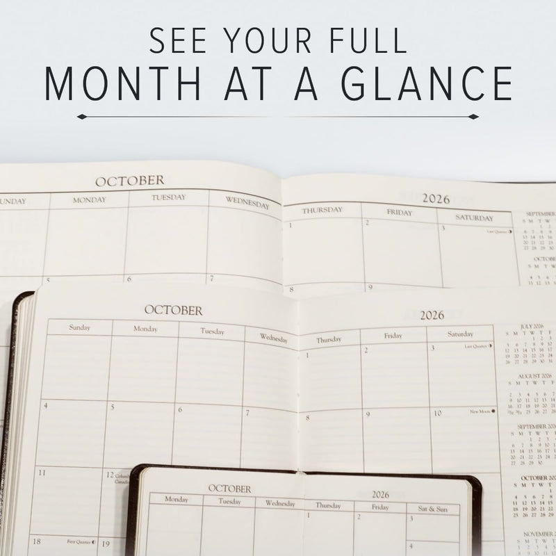 Gallery Leather Large Monthly Planner 2025-2026, Elegantly Bound Calendar Planner and Notebook with Stylish Gold-Gilded Page Edges, 18 Months - Acadia Wild Rose - 9.75x7.5" Large 2025-2026
