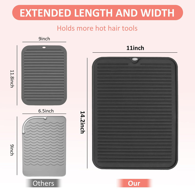  [AUSTRALIA] - Heat Resistant Mat Large Silicone Hot Hair Tools Mat for Curling Irons Flat Iron Hair Straightener Portable Hair Styling Tools Hot Pad Cover Black