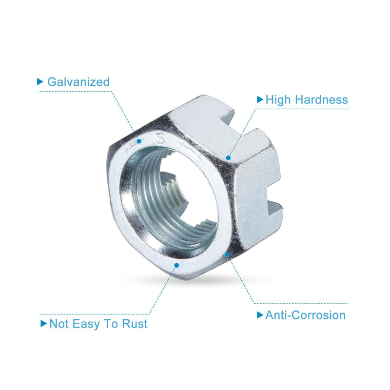 uxcell 1"-12 Hexagon Slotted Nut, Grade 6.8 Zinc-Plated Carbon Steel Hex Nuts Good for Machinery Repairing, Silver, 4Pcs 4