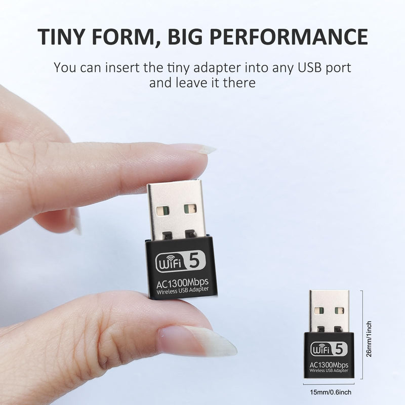 Wodgreat 1300Mbps USB WiFi Adapter for PC-Tiny Size Wireless Network Adapter for Desktop with Dual Band 2.4GHz, 5GHz, MU-MIMO, WiFi Dongle Supports Win11/10/8.1/8/7/XP, Mac OS 10.9-10.15