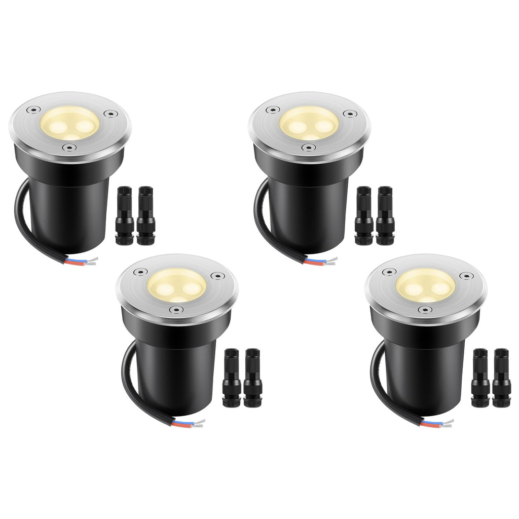 Junview Low Voltage Landscape Lights with Connectors 12V-24V LED Well Lights Upgrade Waterproof In Ground Outdoor Warm White Landscape Light for Garden Yard Pathway Driveway(4pack) 4