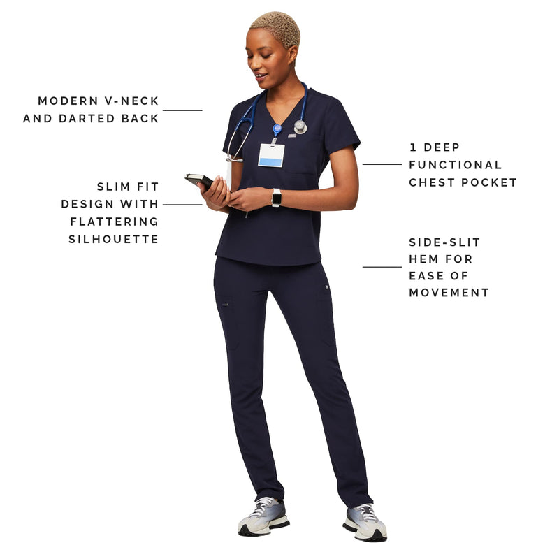 FIGS Catarina One-Pocket Scrub Top for Women — Navy Blue, M