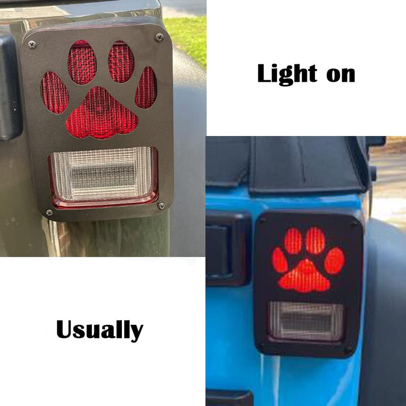 2Pack Rear Tail Light Covers Guards Compatible with 2007-2018 Jeep Wrangler JL JK Accessories,Light Guard(Dog Paw) Dog Paw