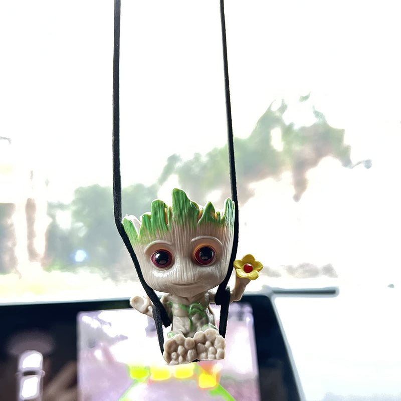 Swing Smiling Little Tree Man Car Hanging Accessory, Mirror Suspension Decoration, Charm Pendant, Lanyard: Adjustable Length Flower