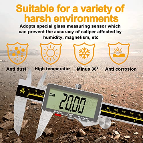 Digital Caliper,ACEMETER 0-8" Vernier Calipers Measuring Tool-Electronic Micrometer with Large LCD Screen,Metal Metric Measure Caliper for Engineer Carpenter,Auto-Off Feature,Inch/Fraction/Millimeter Stainless Steel 8 inch/200mm