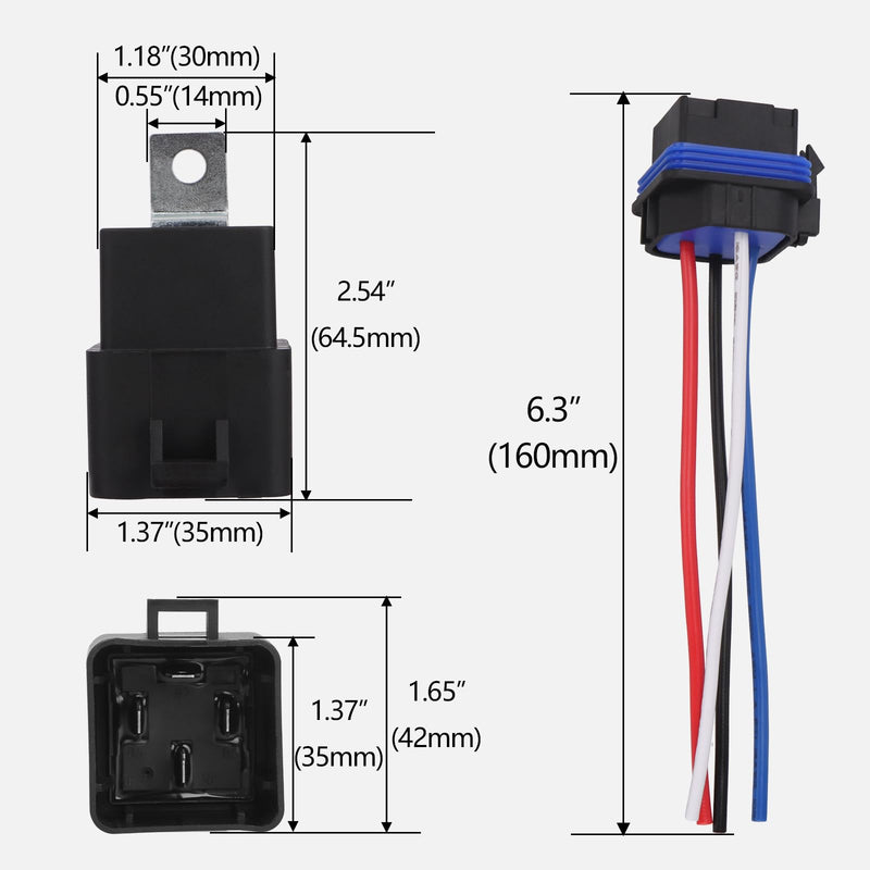 Waterproof Relay Kit, 12V 40A, 4 Pin SPST, Heavy Duty 14 AWG Tinned Copper Wires Automotive Relay and Harness Set for Automotive Car Marine Boat (1) 1