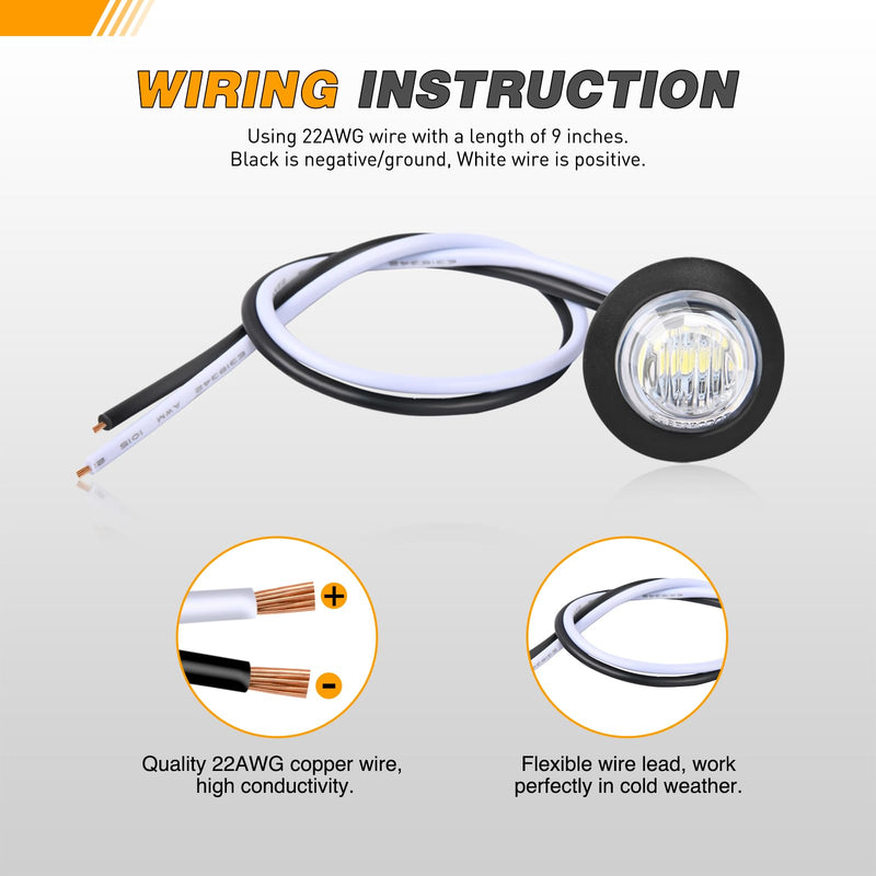 GOOACC 3/4 Inch Bullet Side Marker Light 10PCS White Round Clearance LED Front Rear Indicator Light for Trailer Van Caravan Boat Truck RV Car Bus