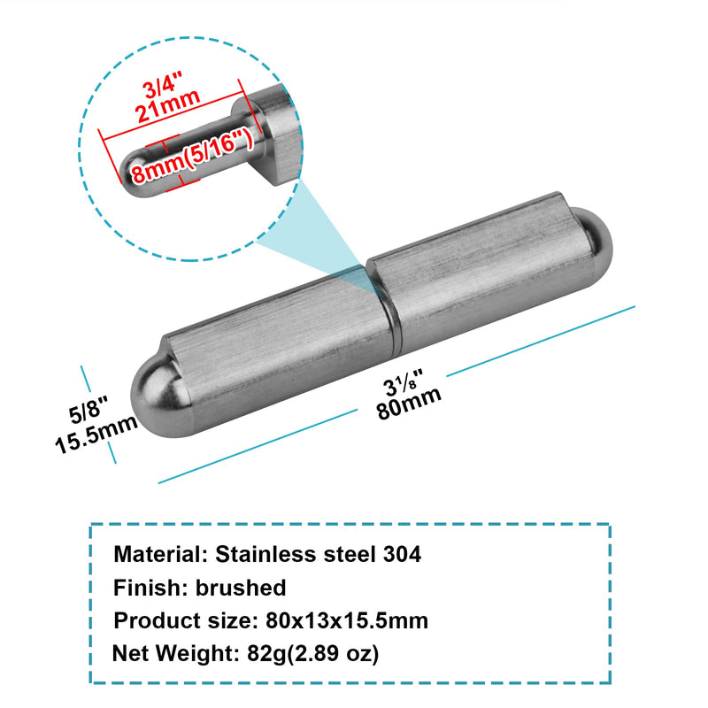 10 Pack 3" x 5/8" Weld On Bullet Hinges, 304 Stainless Steel Barrel Hinges | for Trailer Gate, BBQ Smoker 3" x 5/8" 10