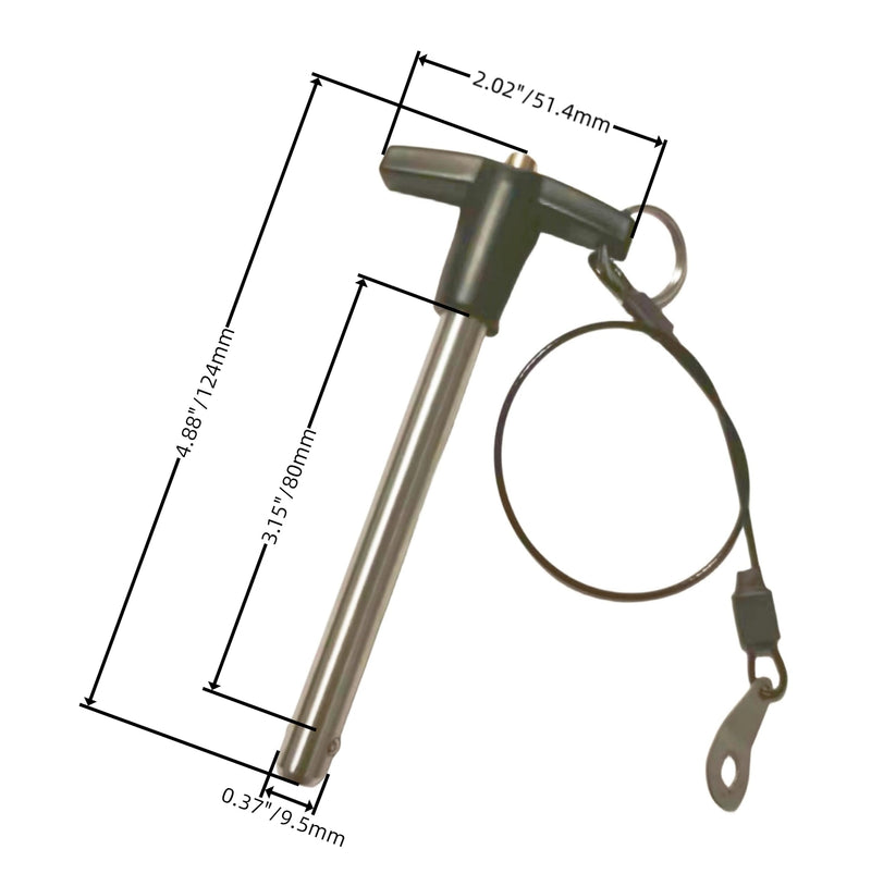 T-Handle Locking pin 304 Stainless Steel Grip Push-Button Locking Quick-Release pin with Safety Rope (Φ3/8in x 3-5/32in(2PCS)) Φ3/8in x 3-5/32in(2PCS)