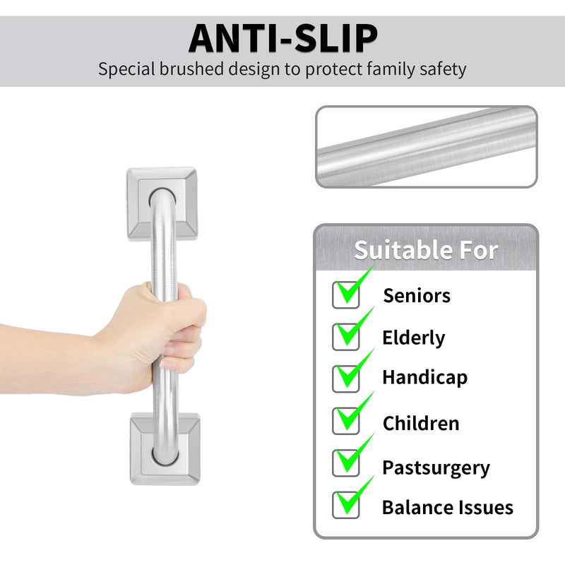 9 Inch Bathroom Grab Bar, Anti Slip Square Shower Bars Safety, 304 Stainless Steel Shower Handles,Hand Rails for for Children, Senior, Elderly, Handicap 9 Inch