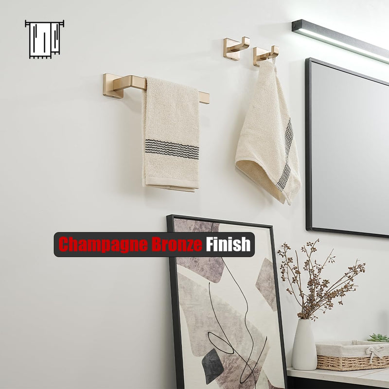JQK Hand Towel Holder Towel Ring Champagne Bronze, 10.2 Inch 304 Stainless Steel Bathroom Hand Towel Bar Wall Mount, THH250L9-CB 9 Inch