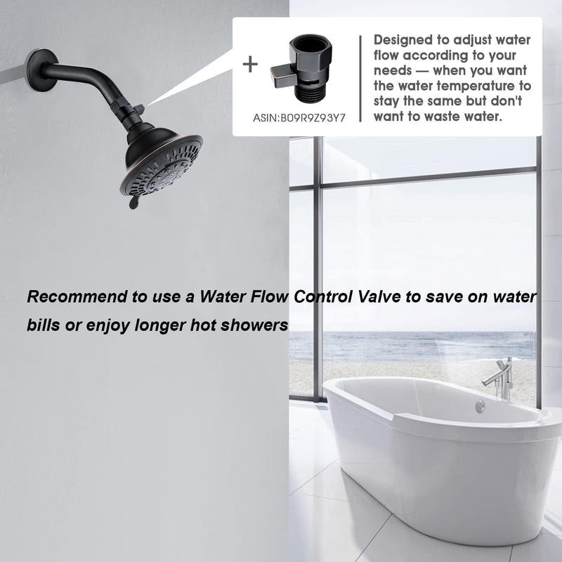 BRIGHT SHOWERS High Pressure Rain Shower Head, Fixed Shower Head with 5 Spray Settings, Adjustable Angle and Anti-Clog Nozzles, Oil Rubbed Bronze (1.8 GPM) 5 Spray Settings