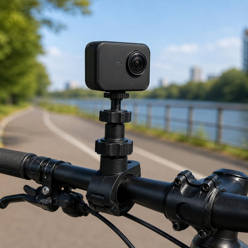 ABS Bike Camera Mount Holder, 1/4 Inch Screw Handlebar Clip Bracket for Action Cameras and Portable Speakers, Adjustable Bicycle Accessory