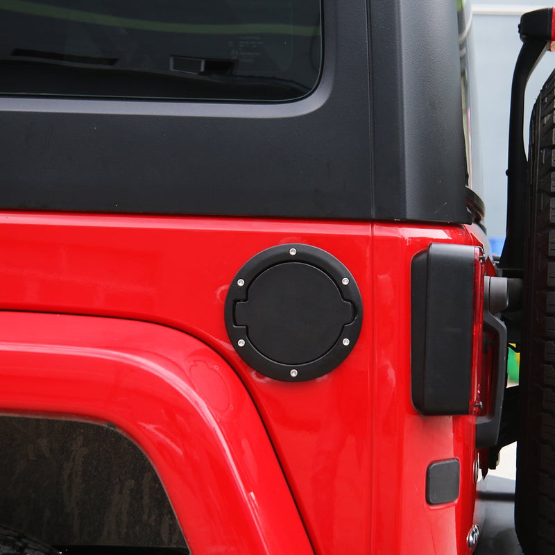 JeCar Aluminum Gas Cap Fuel Filler Door Cover for Jeep Wrangler 2007-2018 JK & Unlimited Accessories (Black) Black-A