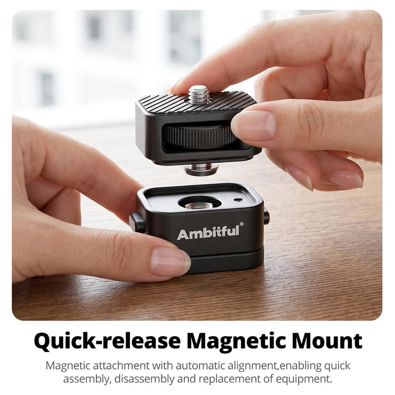 Ambitful MC1 Magnetic Quick Release Mount Adapter, 1/4 Inch Screw | Universal expansion adapter for cameras, LED lights, mini tripods kit