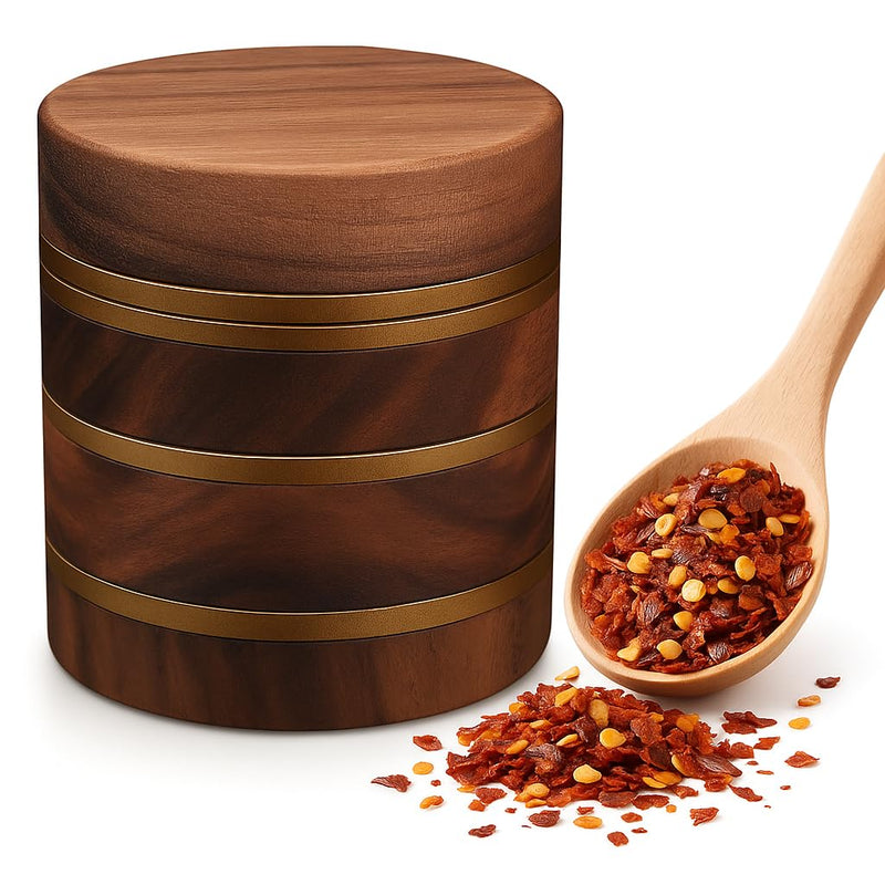 Spice Mill for Kitchen – Manual Handheld Spice Tool for Grinding Dried Seasonings – Walnut Wood, Gold
